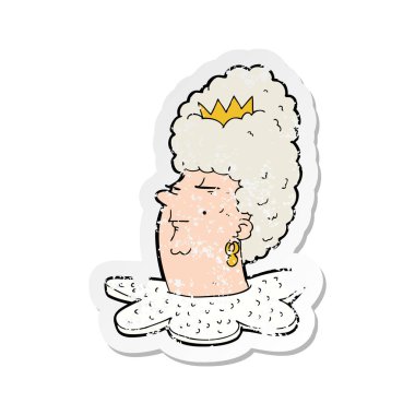 bir çizgi film Kraliçe kafa Retro sıkıntılı etiket