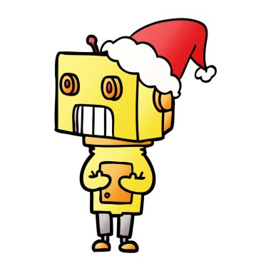 Noel Baba şapkası giyen bir robot degrade çizgi film