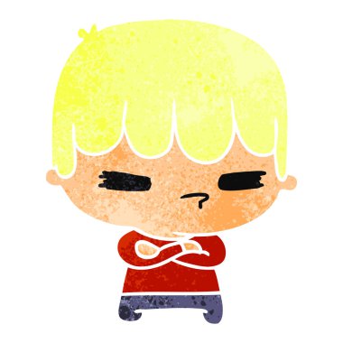 Retro karikatür çizimi bir kawaii şirin çocuk çapraz