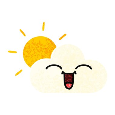 Retro illüstrasyon stil karikatür bir güneşli ve bulut