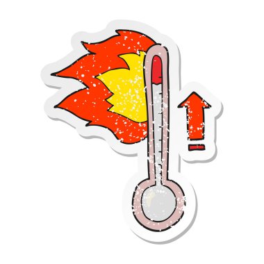Retro sıkıntılı etiket sıcaklık yükselen bir karikatür