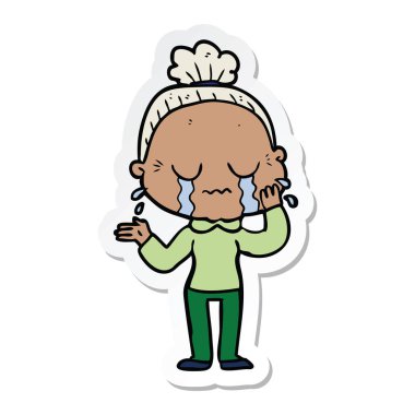 çizgi film ağlayan yaşlı kadın etiketi