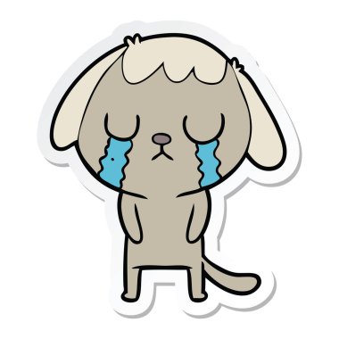 ağlayan bir sevimli çizgi köpek etiket