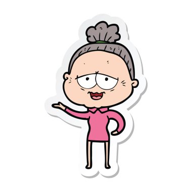 bir karikatür mutlu yaşlı kadın etiketi