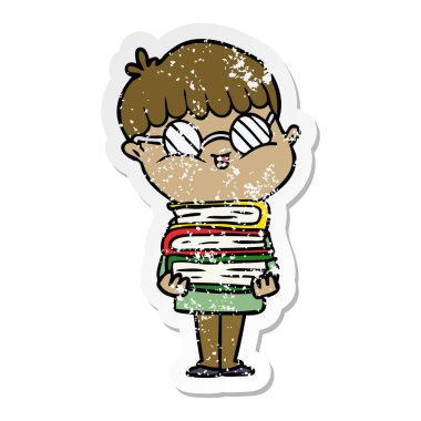 gözlük takan bir çizgi film çocuk sıkıntılı etiket