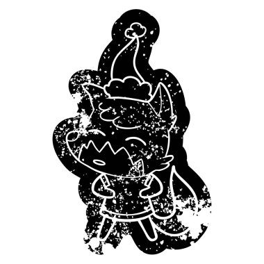 Noel Baba şapkası giyen tilki çizgi film sıkıntılı simgesi