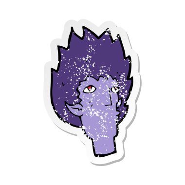 bir çizgi film vampir yüz Retro sıkıntılı etiket