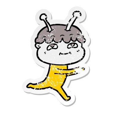 çalışan bir dostu karikatür spaceman sıkıntılı etiket