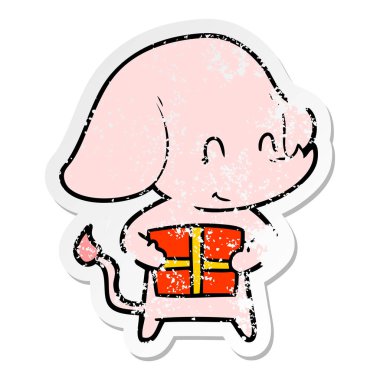 sevimli çizgi fil hediye ile sıkıntılı etiket