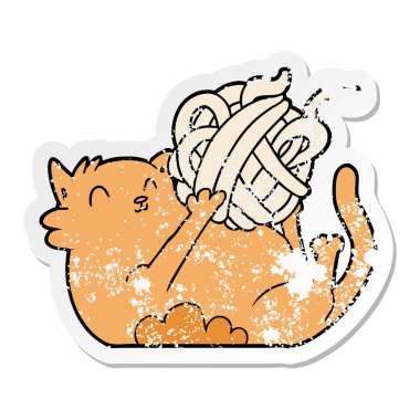 sıkıntılı etiket dizesinin topla oynamayı bir karikatür kedi