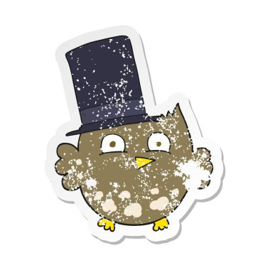 Silindir şapka ile bir çizgi film Kukumav Retro sıkıntılı etiket