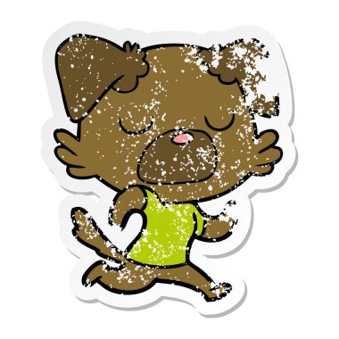 sıkıntılı etiket koşu bir karikatür köpek