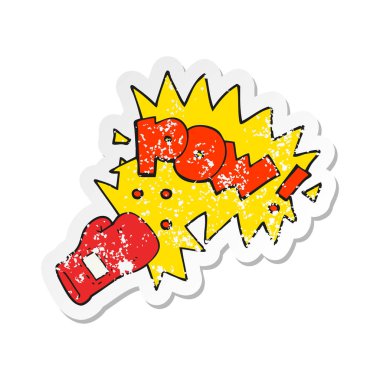 bir çizgi film Boks eldiveni yumruk Retro sıkıntılı etiket