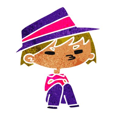 kawaii hoş çocuk Retro karikatür çizimi