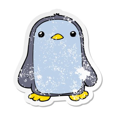 bir sevimli çizgi penguen sıkıntılı etiket