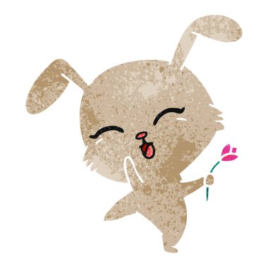 şirin kawaii Bunny serbest el çekilmiş retro çizgi film