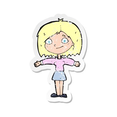 bir karikatür mutlu kız Retro sıkıntılı etiket