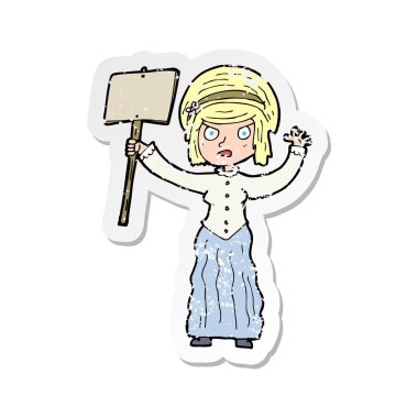 Retro sıkıntılı etiket protesto bir çizgi film vicorian kadın