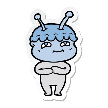 bir dostu karikatür spaceman etiket