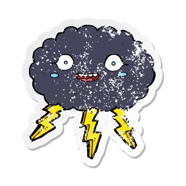 mutlu karikatür yağmur bulutu Retro sıkıntılı etiket