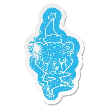 Kutup ayısı karikatür ağlıyor giyen Noel Baba'nın etiket sıkıntılı 