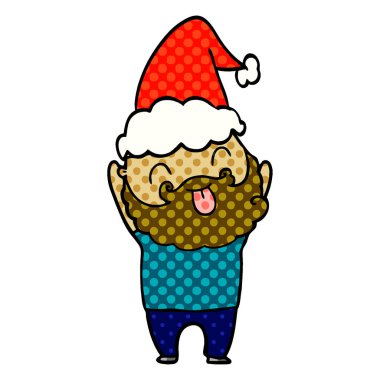 Sakallı Noel Baba şapkası giyen dilini