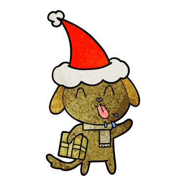 Noel hediyesi sa giyen bir köpek sevimli dokulu çizgi