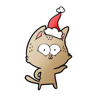 Noel Baba şapkası giyen bir kedi degrade çizgi film