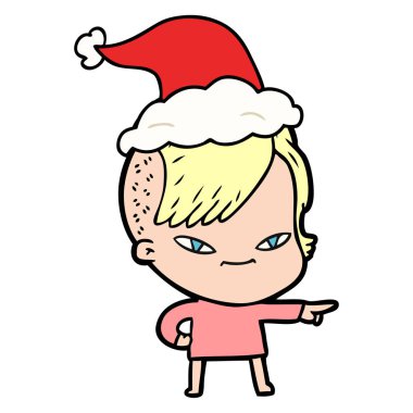 bir kızın santa s giyen hipster saç kesimi ile sevimli çizgi çizme