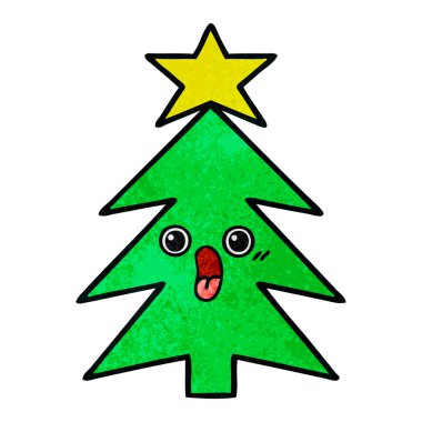 Retro grunge doku karikatür bir Noel ağacı
