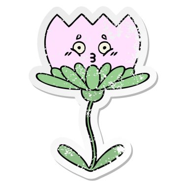 sevimli çizgi çiçek sıkıntılı etiket