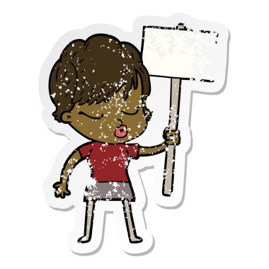 sıkıntılı etiket bir karikatür kadının gözleri kapa