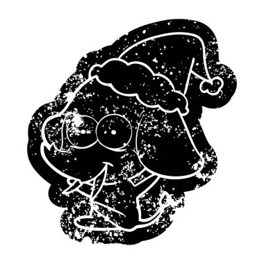 Noel Baba şapkası giyen bir filin mutlu karikatür sıkıntılı simgesi