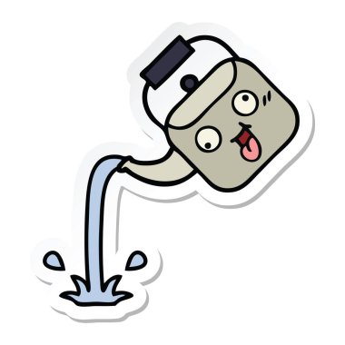 su ısıtıcısı dökülen bir sevimli çizgi etiket