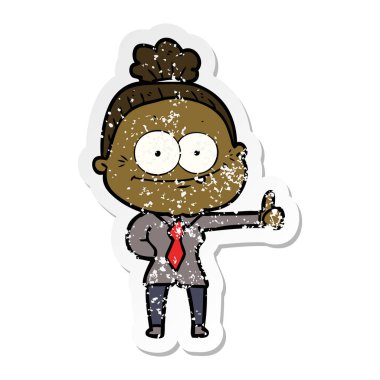 bir karikatür mutlu yaşlı kadının sıkıntılı etiket