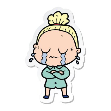 çizgi film ağlayan yaşlı kadın etiketi