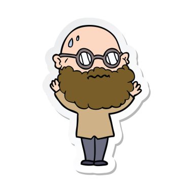 etiket bir karikatür adam sakal ve gözlük endişeli