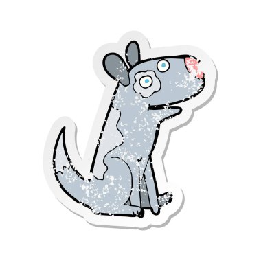 bir karikatür mutlu köpek Retro sıkıntılı etiket