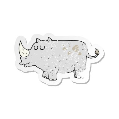 Retro sıkıntılı etiket bir karikatür gergedanın yuvası