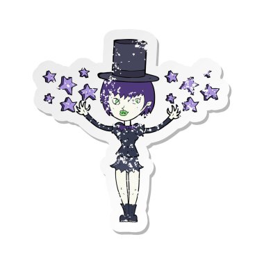 bir karikatür Retro sıkıntılı etiket Cadılar Bayramı vampir kız