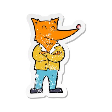 Retro sıkıntılı etiket gömlek karikatür tilki