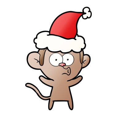 Noel Baba şapkası giyen bir sürpriz maymunun degrade çizgi film