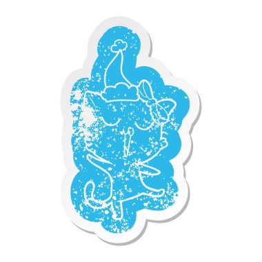 Noel Baba şapkası giyen bir kedi çizgi film sıkıntılı etiket