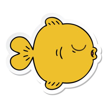 ilginç bir el etiket karikatür balık çizilmiş