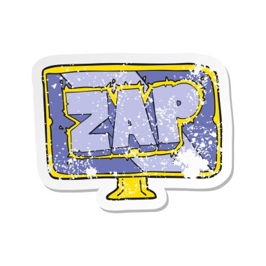bir karikatür Retro sıkıntılı etiket zap ekran