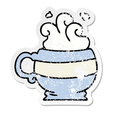 ilginç bir el sıkıntılı etiket çizgi film sıcak içecek çizilmiş