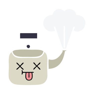 düz renk retro karikatür buharlı su ısıtıcısı