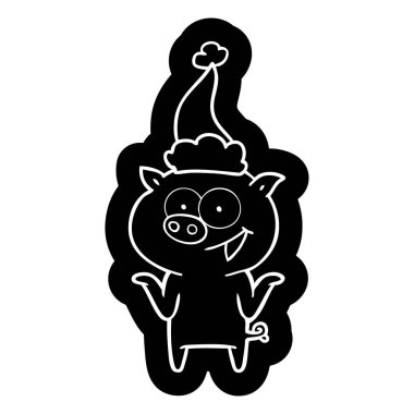 Noel Baba şapkası giyen yok endişe ile domuz bir çizgi film simgesi