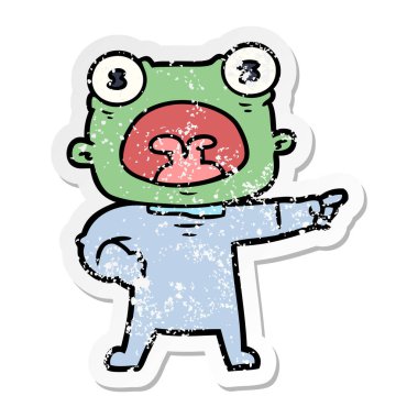 bir çizgi film garip uzaylı bağırarak sıkıntılı etiket