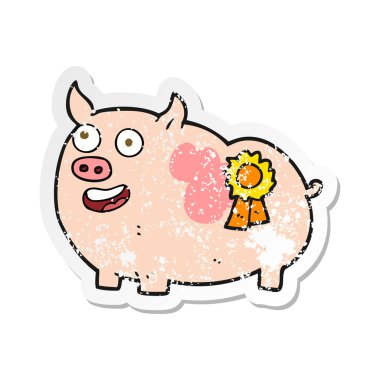 Retro etiket domuz bir çizgi film Ödülü kazanan sıkıntılı